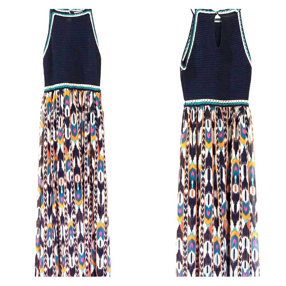 Crochet Top / Colorful Arrow Printed Maxi Dress